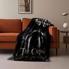 Dark gothic figure with smeared white face and outstretched crow wings. for all seasons blanket lunch break throw gift