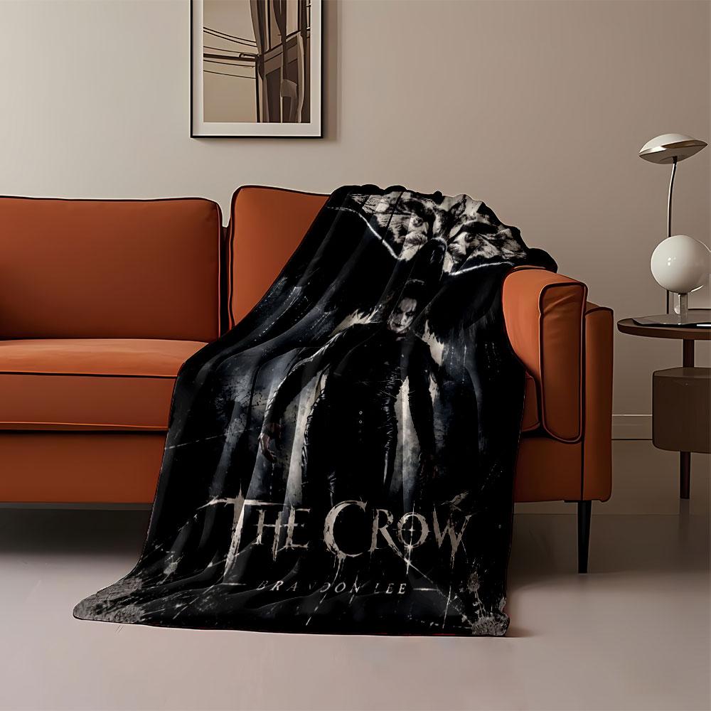 Dark gothic figure with smeared white face and outstretched crow wings. for all seasons blanket lunch break throw gift