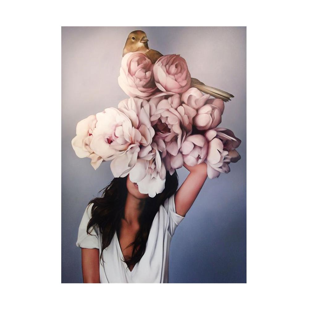 Nordic Flowers Head Woman Canvas Paintings On the Wall Art Posters And Prints Feather Girls Wall Pictures Home Decoration Cuadro