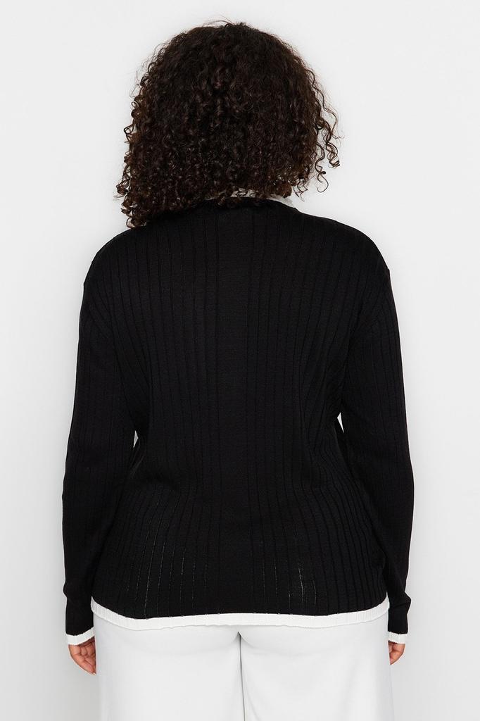 Women's Fashion New Plus Big Size Sweater Black Stripe Detailed Knitwear Sweater