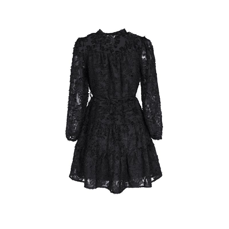 Women Autumn Winter Long Sleeve Print Elegant V-neck A-Line Mid-Length High Waist Dress