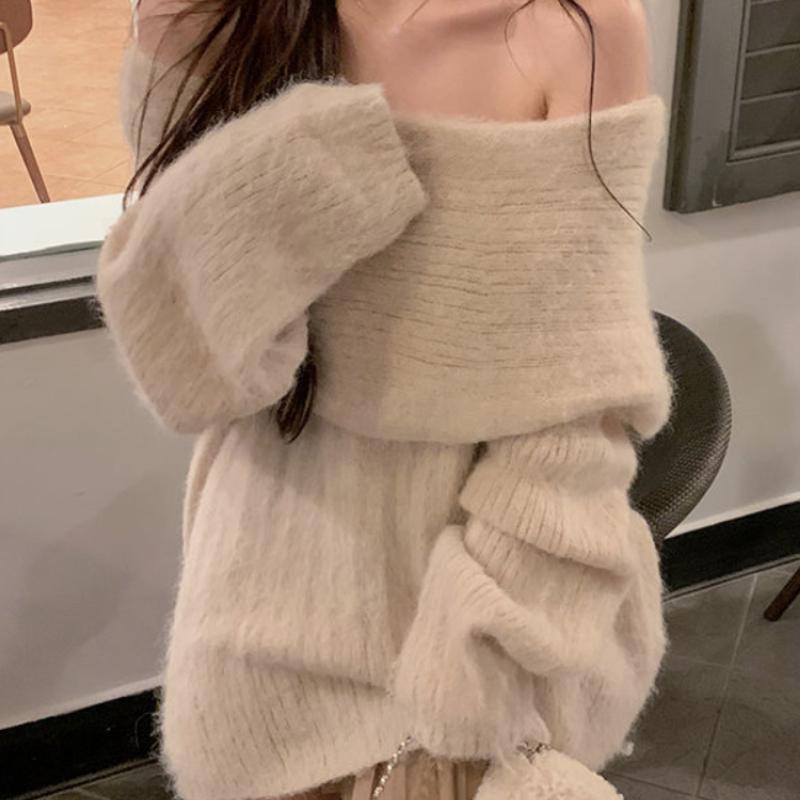 2024 весенний дизайн, сексуальный белый вязаный свитер, женский длинный рукав, однотонный корейский модный костюм Y2k, элегантный женский пуловер