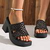 Women's Square Toe Platform Wedge Sandals, Open Toe High Heel Slide Shoes, Plus Size Summer Footwear