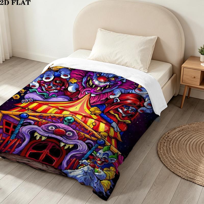 Killer Klowns Outer Space Print Flannel Blanket, High quality Comfortable for All Seasons, Home Decor, Warmth and Comfort, Perfect for Christmas Gifts
