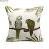 Deluxe Embroidery Parrots Plant Designer Pillow Cover Sofa Cushion Bird Canvas Home Bed Decorative Case 45 X 45cm Sell by Piece