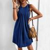 Summer Women Solid Color Vest Short Dress A-line Sleeveless O Neck