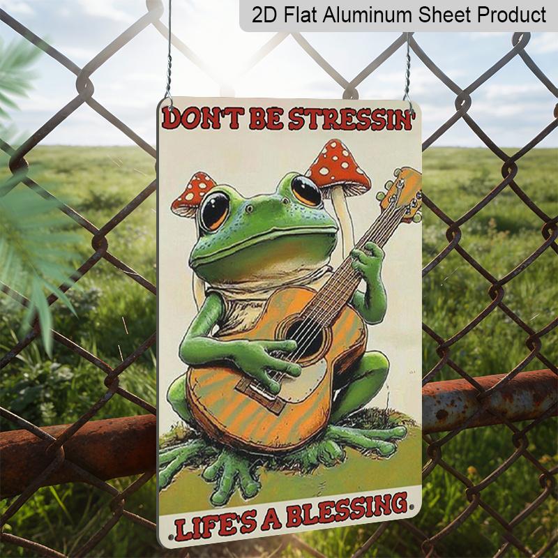 2D Flat Frog Inspirational Quotes Vintage Aluminum Sign Don't Be Stressing Life Is A Blessing Metal Sign for Wall Art Decor Home Cafe Reading Room