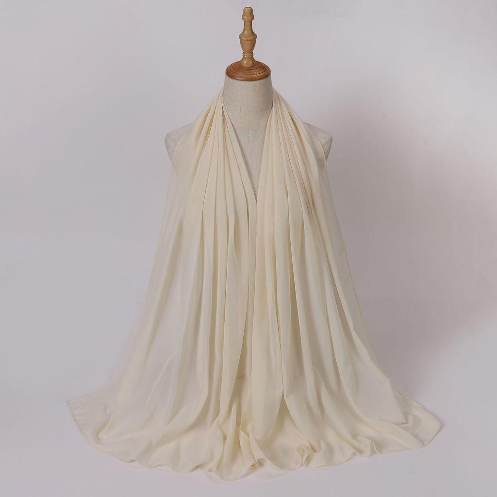 Этнический шифоновый хиджаб-шарф с жемчугом - Однотонный, Длинный стиль для Ближнего Востока и Африки