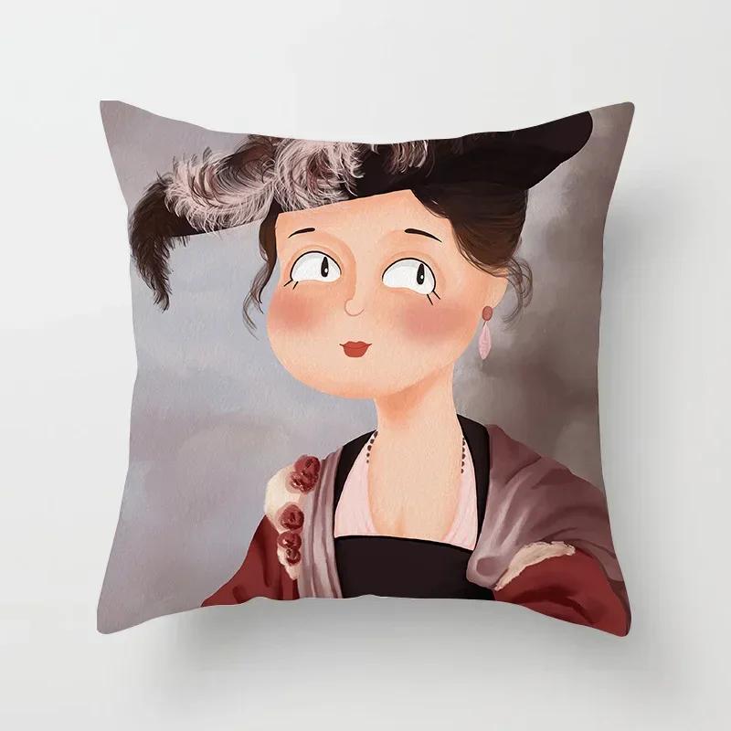 Креативная мультяшная масляная живопись Мона Лиза Ван Гог Чехол для подушки Портретная живопись Наволочка Декоративные подушки для дивана