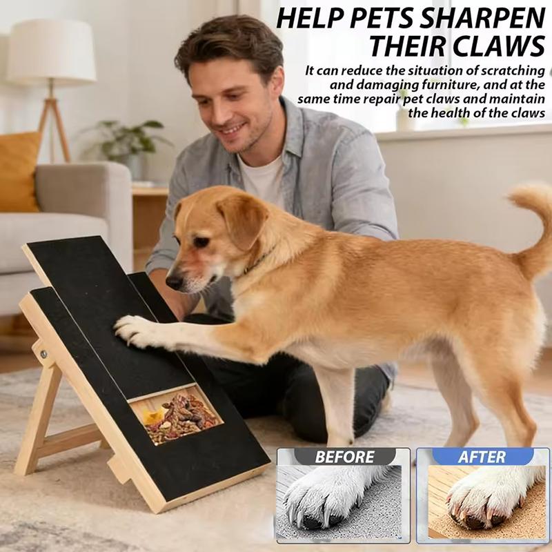 Wooden Dog Cat Nail Scratch Board With Built In Treat Box Pull Out Design Pet Nail File Pad Interactive Puppy Grooming Scratcher