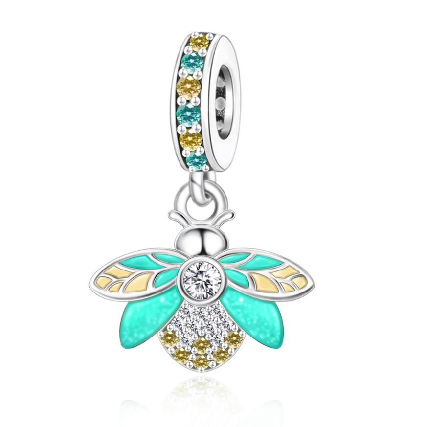 Colorful 925 Silver Butterfly Loves Flowers Beads & Beetle & ladybug Dangle Charm Fits Bracelet Exquisite Pendant Gifts