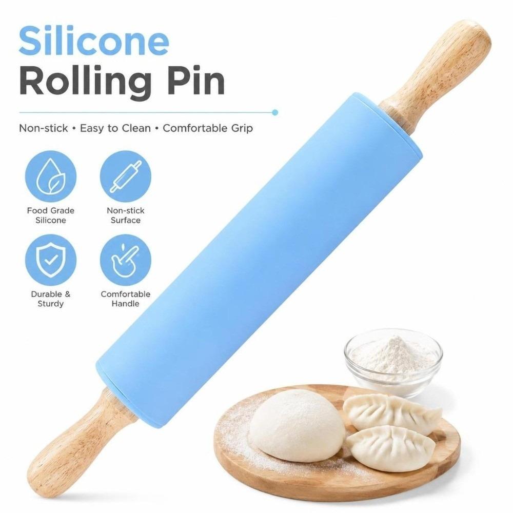 Solid Wood Handle Rolling Pin Non Stick Surface Pastry Roller Dough Pancake Pastry Cookie