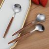 Imitation Wood Grain Handle Stainless Steel Spoon Dinnerware Western Tableware Tea Spoon Household  Dessert Coffee Spoon