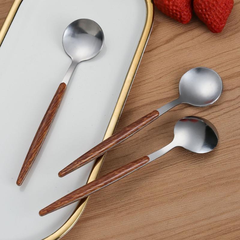 Imitation Wood Grain Handle Stainless Steel Spoon Dinnerware Western Tableware Tea Spoon Household Dessert Coffee Spoon