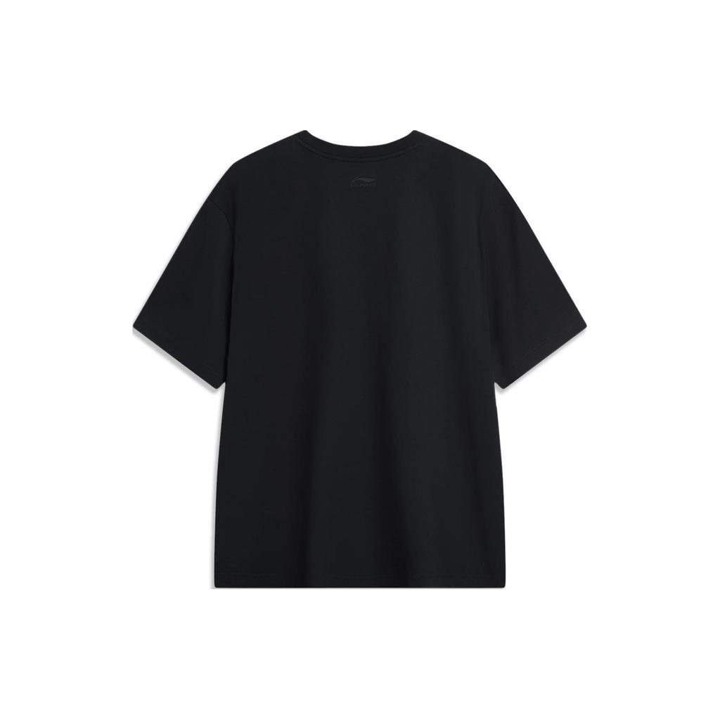 Li-Ning Крутая и удобная мужская футболка с коротким рукавом и круглым вырезом, напечатанная вручную, черная AHSU713-1