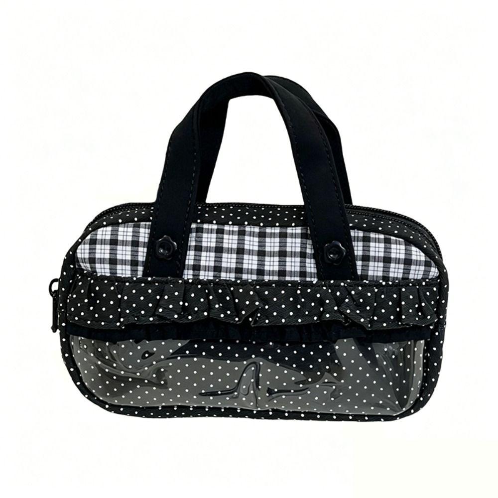 Handheld Pencil Case Plaid Polka Dot Stationery Bag Aesthetic Stationery Organizer  Students