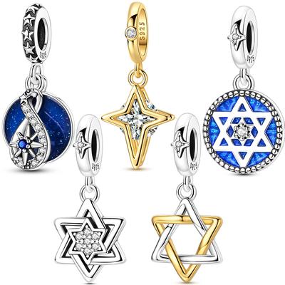 Оригинальный серебряный кулон-шарм в виде шестиконечной звезды 925 пробы для DIY браслета, ожерелья, ювелирный подарок для женщин и мужчин