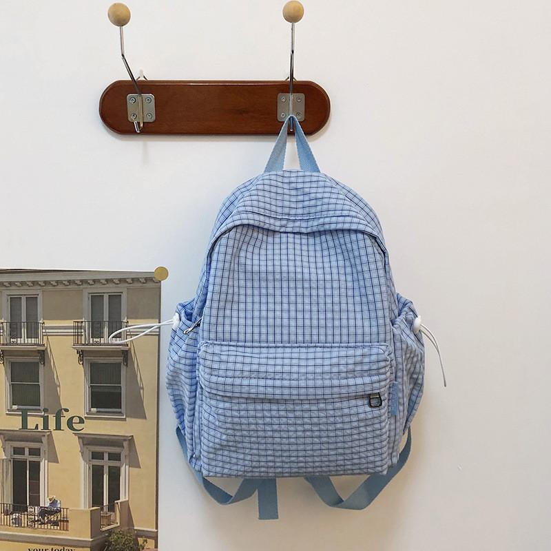 Cotton School Bag With Waterproof Feature And Grid Pattern For Teens And Adults