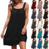 Женская мода, повседневная однотонная пляжная одежда с карманами, повседневное летнее пляжное платье без рукавов