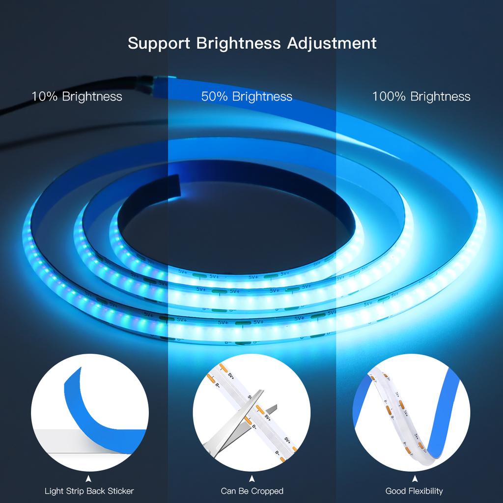 Tuya Smart APP Control WiFi /Bluetooth RGB LED Strip Light Dimmable USB COB Adhesive Ribbon for TV Computer Ambinet Backlight