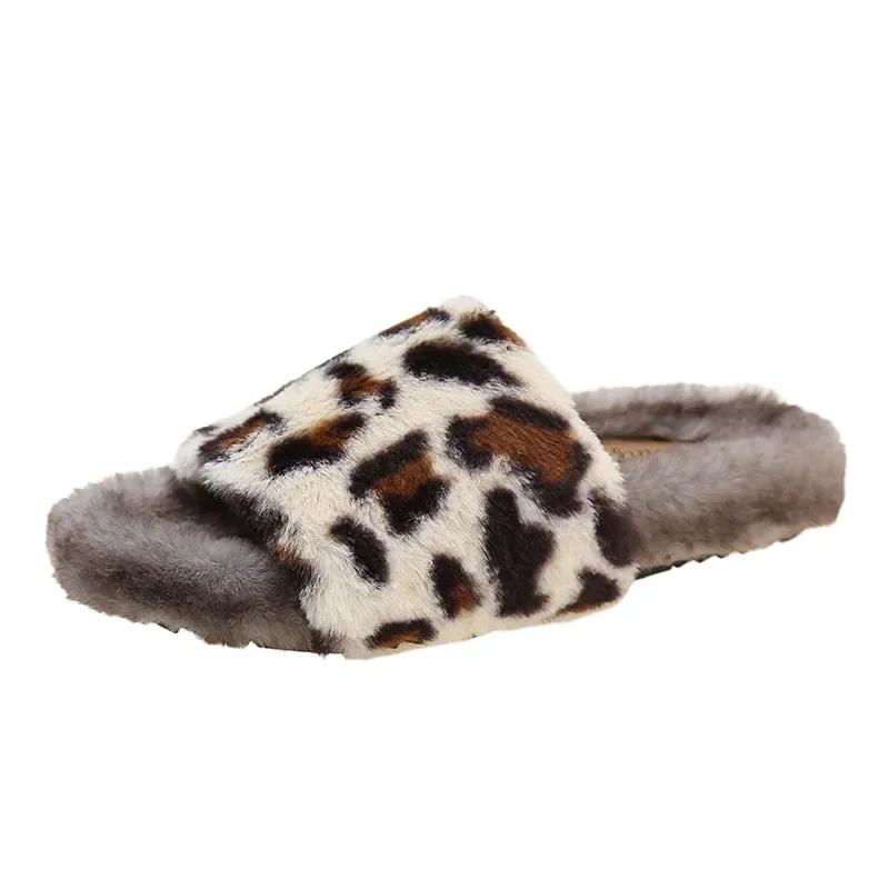 Fashion Leopard Print Fashion Slippers Women's Plush Comfortable Cotton Slippers Winter 2024 Trend Household Flats Casual Shoes