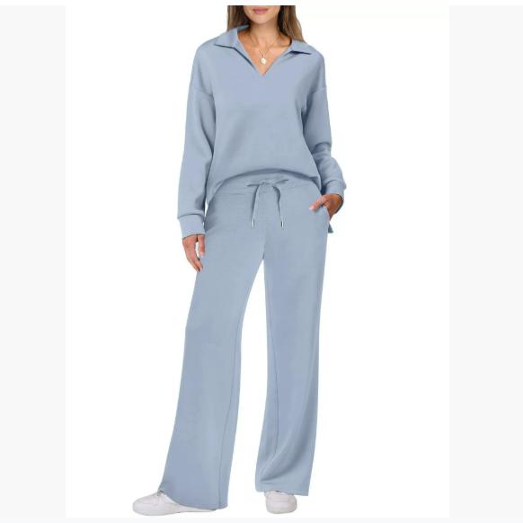 Autumn and Winter Fashion Casual Women's Long-sleeved Drawstring Solid Color Commuter Trousers Suit Women