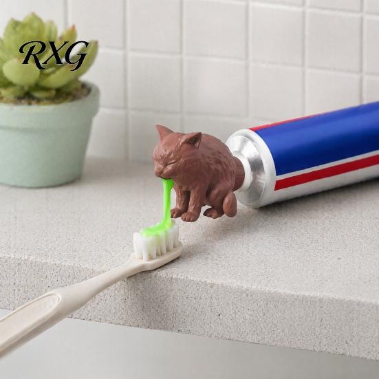 Fun Toothpaste Dispenser for Kids 3D Printed Cat Cap, Funny Vomiting Topper, Decorative Tube Squeezer Creative Adults Bathroom Accessory Unique Gifts