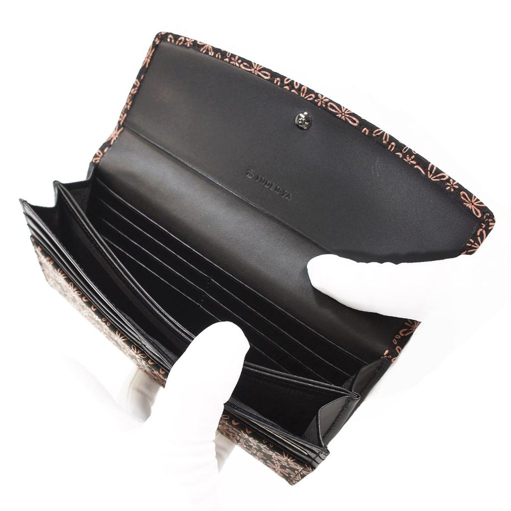 Inden Long Bundle Large Black X Pink Snow Grass Pattern [Indenya] Wallet, S, Capacity, Deerskin, Lacquer, 2310-51-160