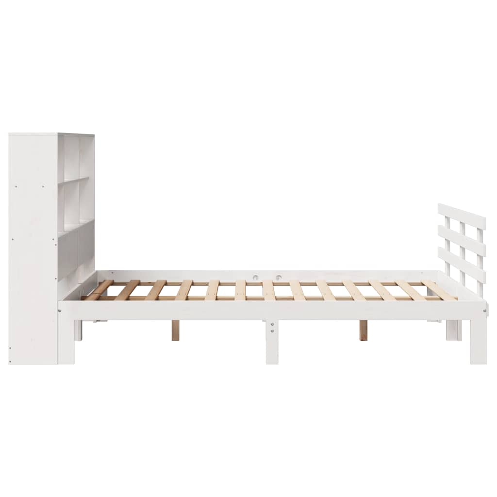 Solid Wood Bed with Shelf Without Mattress White 160x200 cm Pine