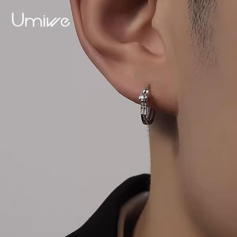 Umiwe Hoop Earrings Men's Ladies 925 Silver Leave It On Compatible with Metal Allergies for Both Ears Cool Simple Ring Earrings Accessories Gift