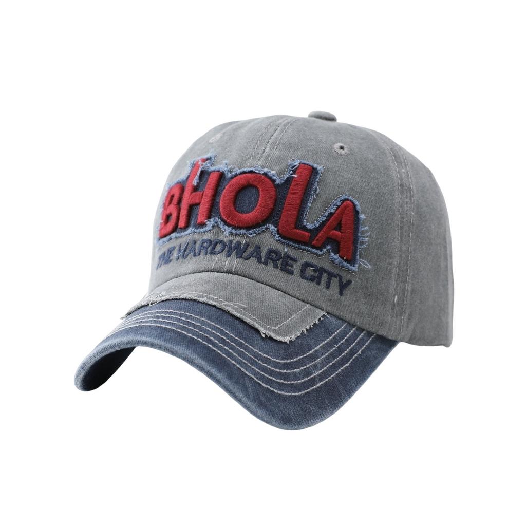Vintage BHOLA embroidered baseball cap women's summer color matching letter cap large brim men's outdoor sunshade sunscreen cap~