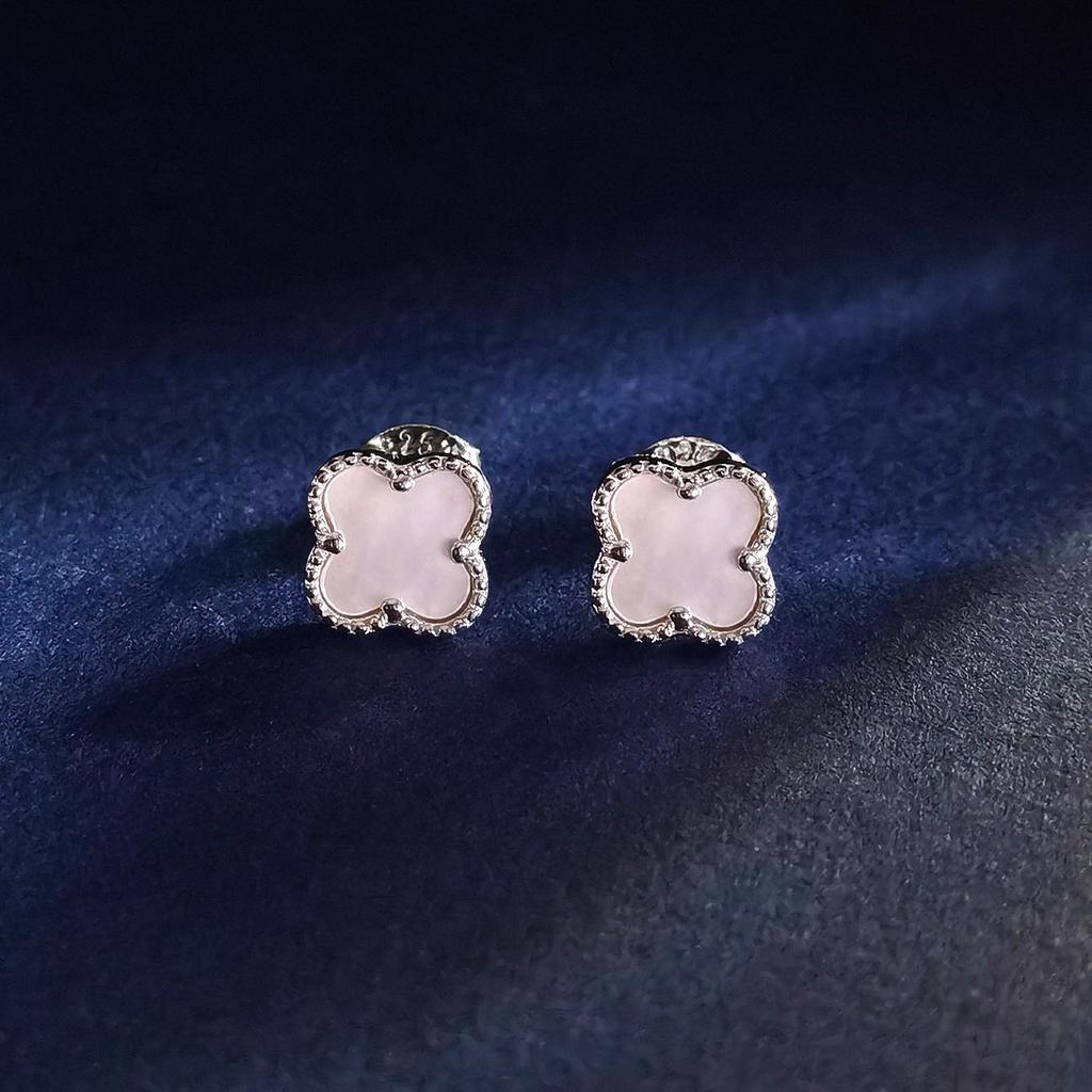 925 Sterling Silver Lucky Four Leaf Clover Stud Earrings White Shell Earrings for Women Party Fine Jewelry Gift