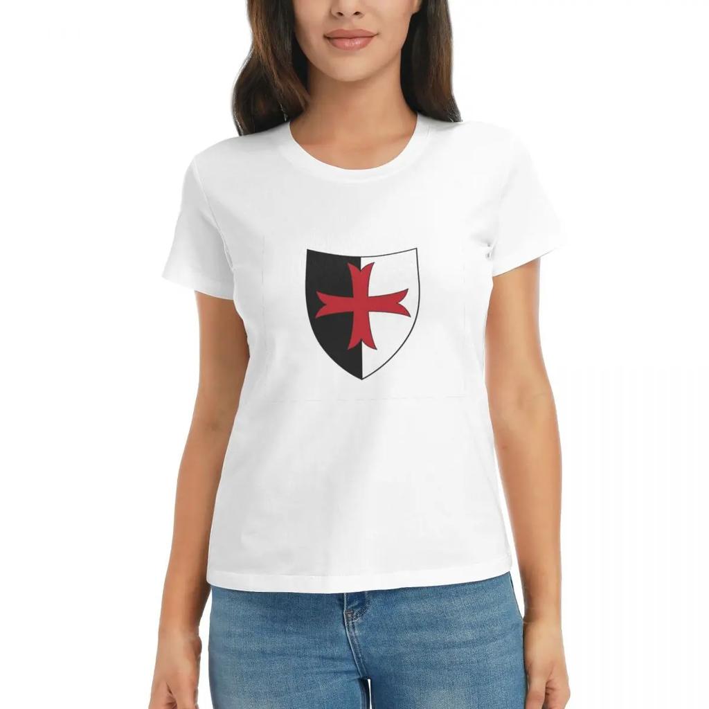 Women TShirt Templar Shield Cross Knights Templar Summer Short Sleeve Tees Crew Neck Cotton T Shirts Clothes Tops Streetwear