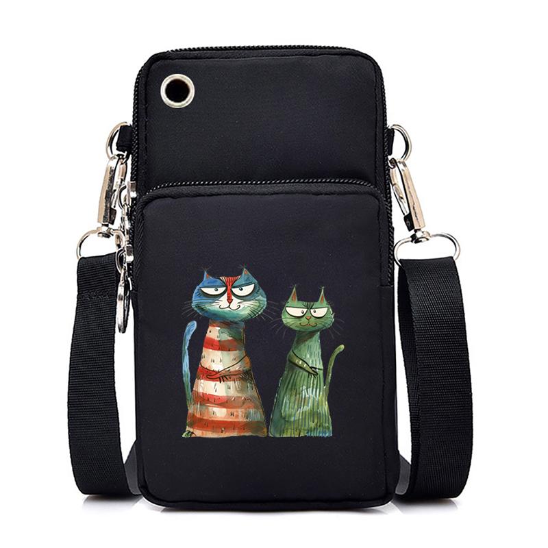 Funny Anime Cat Small Messenger Bag Hanging Neck Coin Purse Vertical Handbag Women Mobile Phone Bags Cartoon Small Crossbody Bag
