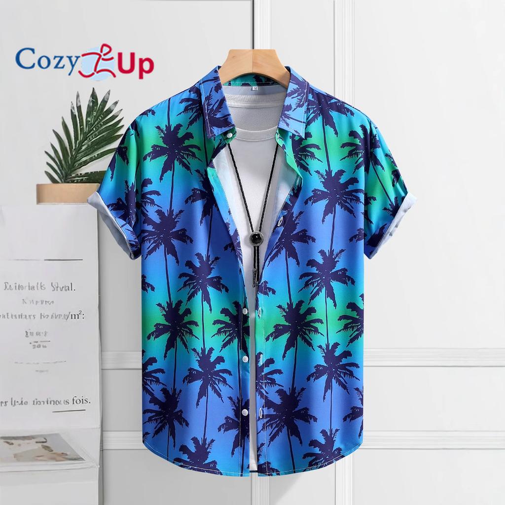 Мужская рубашка с коротким рукавом с принтом кокосовой пальмы, постепенные изменения, мужская рубашка, лето 2025 г., новинка
