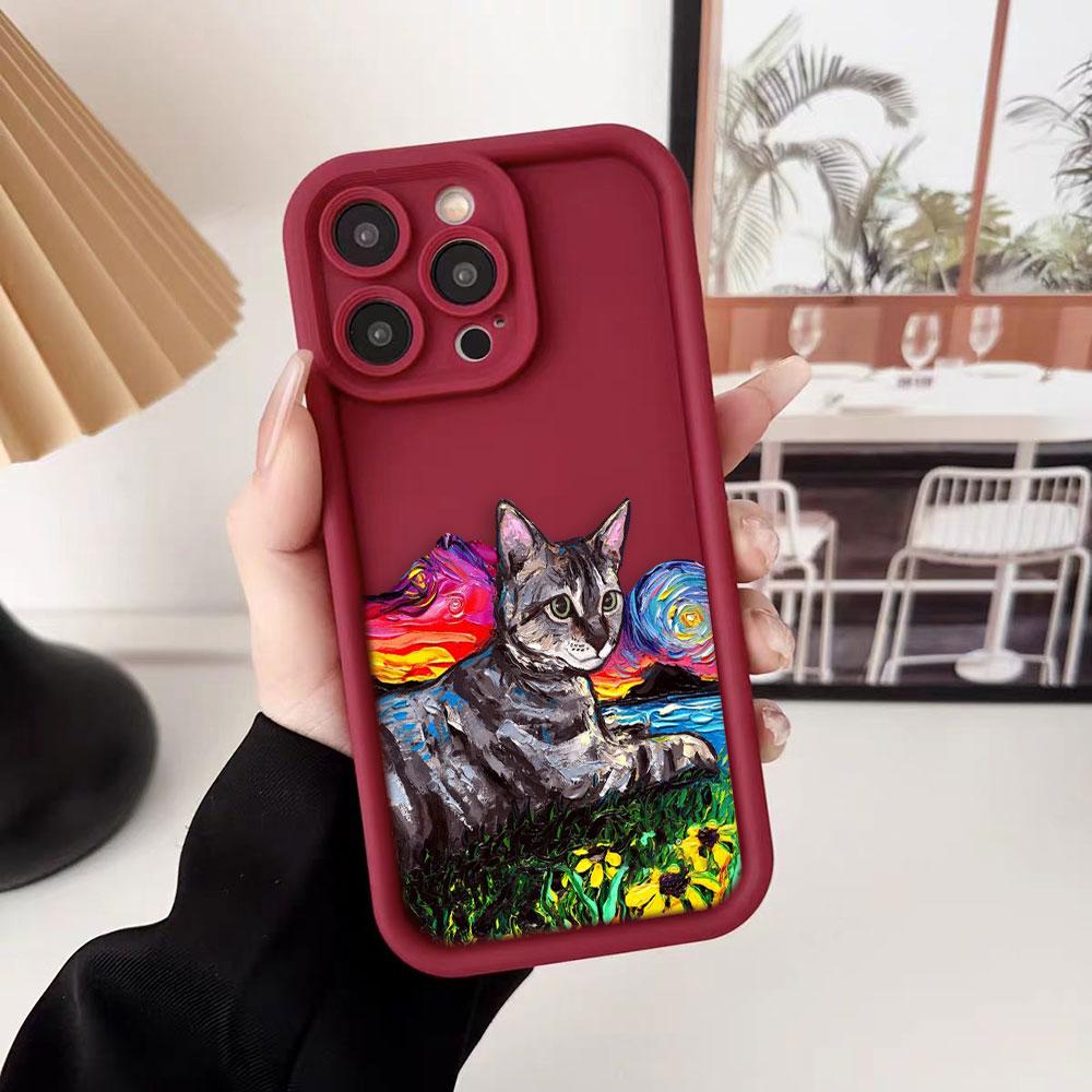 Винтажная масляная живопись Кот Чехол для телефона Для iPhone Apple 17 AIR 16 16E 11 12 13 14 15 XR Plus Pro Max Чехол DIY TPU Ударопрочный чехол