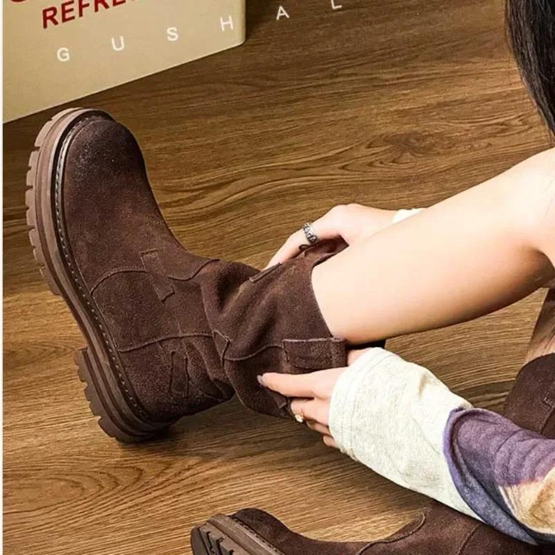 Модные женские ботинки 2024 года, уличные ботинки с межподошвой, противоскользящие, износостойкие, ветрозащитные, на толстой подошве, удобные, короткие, в стиле ретро, ботильоны