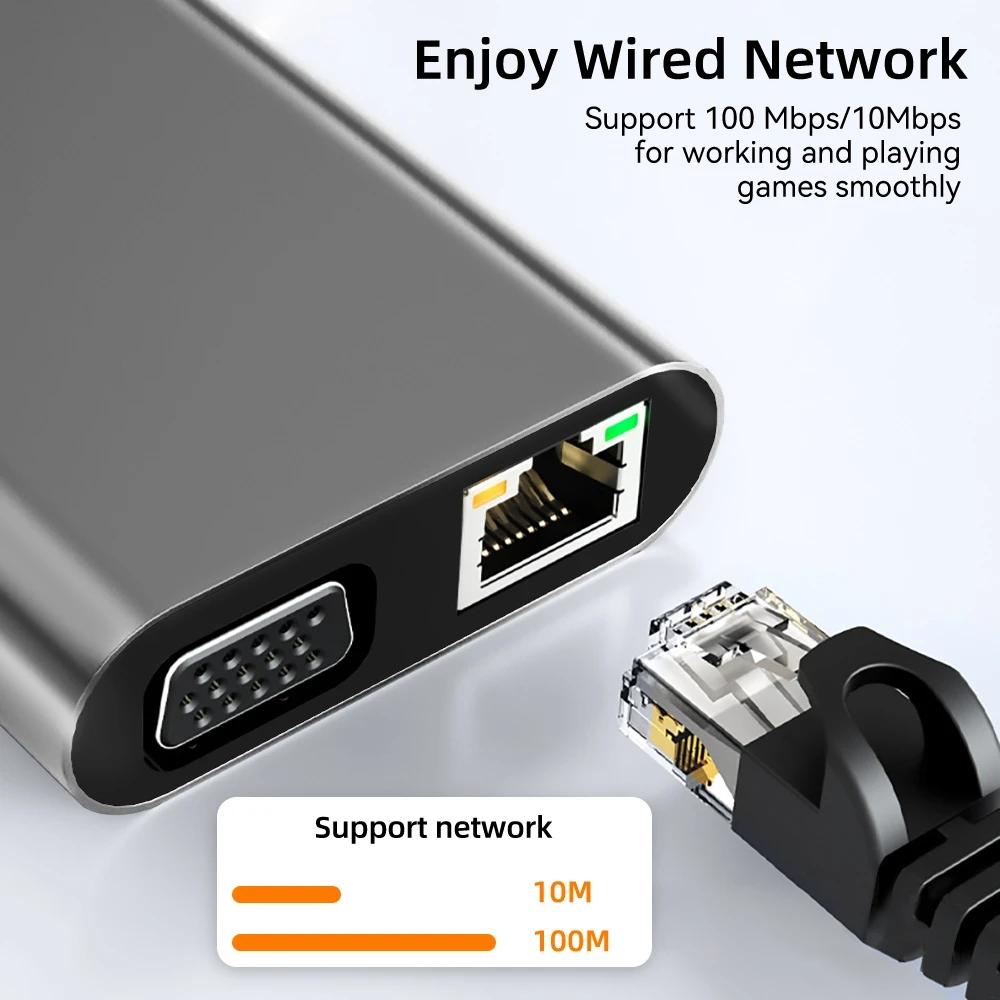 Адаптер USB C HUB Type C 4K 30 Гц HDMI-совместимый VGA RJ45 Lan Ethernet SD/TF PD 87 Вт Док-станция для ноутбука для MacBook Pro Air Разветвитель USB 3.0