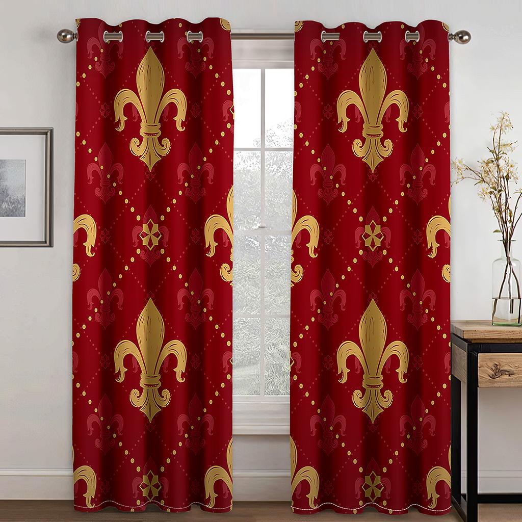 Luxury Red Gold Abstract Geometric Cheap Window Curtains Blinds For Living Room Kids Bedroom Bathroom Kicthen Door Home Decor
