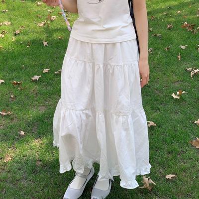 Женская универсальная белая юбка А-силуэта с оборками и ярусами в виде торта - Сладкая свежая юбка-полусолнце с высокой талией для весны/лета