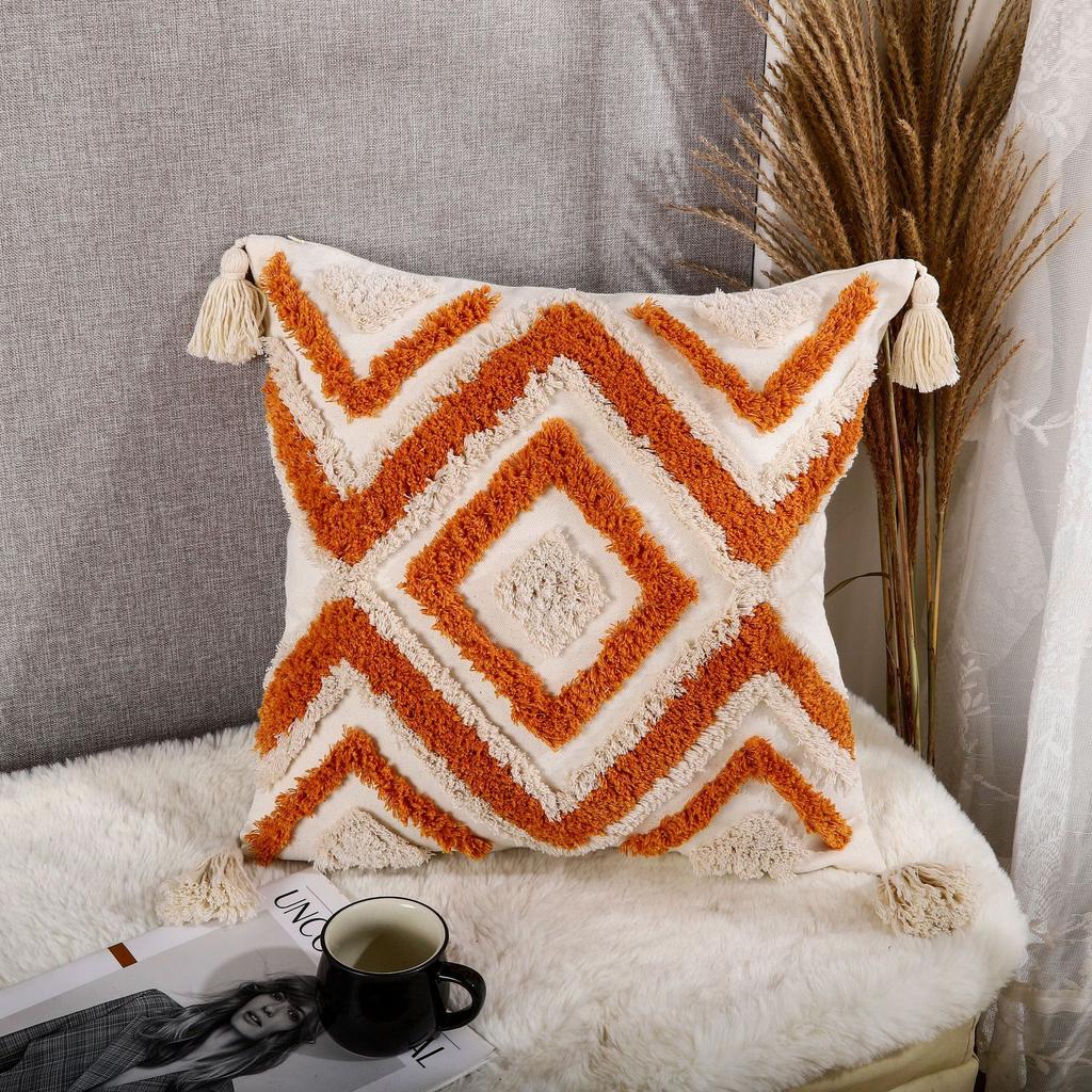 Nordic Ins Style Moroccan Tufted Pillow Bed and Breakfast Light Luxury Embroidered Cushion Removable and Washable Tassel Home Pillow Cover