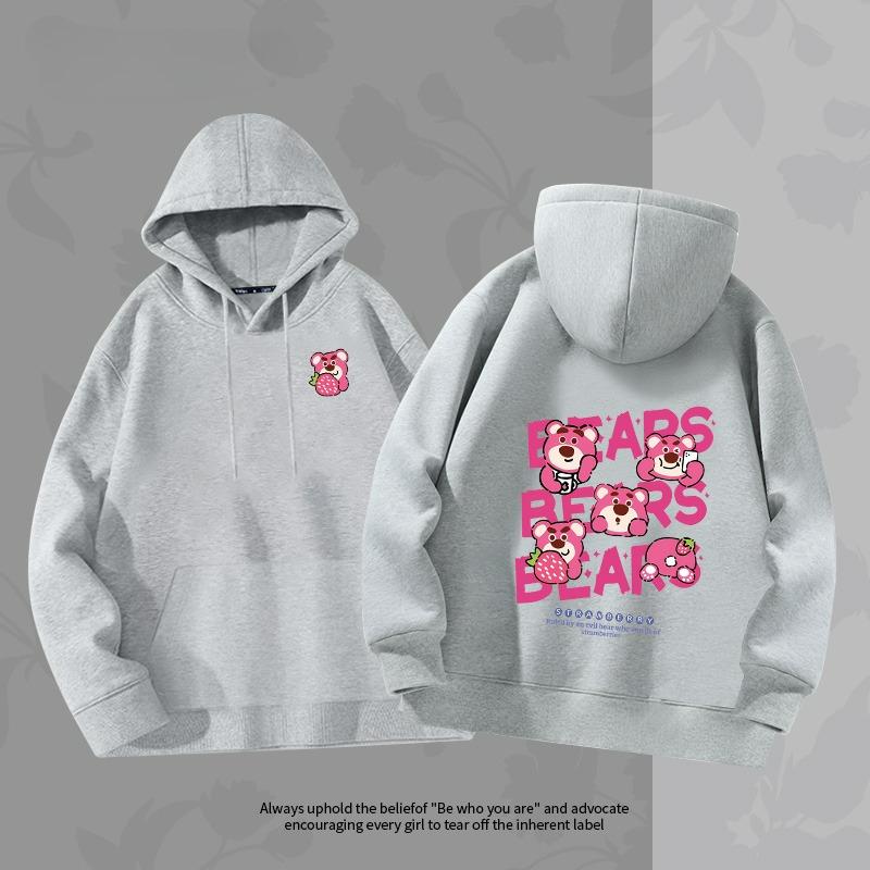 Парная толстовка Женская толстовка 2025 Новая коллекция Принт Лотсо Клубничный медведь Высокое качество Мультяшный стиль Дисней Женская куртка-толстовка