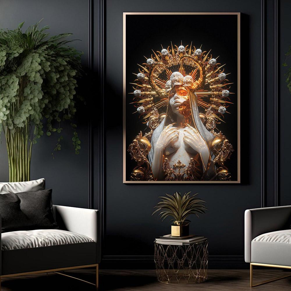 Черный, золотой, красный, абстрактный скелет, художественный холст, постер, готическая живопись, принт, металлическая текстура, череп, фотографии, домашний декор для комнаты