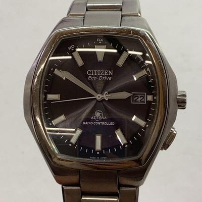 Б/у 04w6674[Б/у] CITIZEN Citizen ATTESA E411-T006728 Eco Drive Солнечные Радиоуправляемые Черный Циферблат Нержавеющая Сталь Бочкообразный Тип Часы [Магазин Хатиодзи]