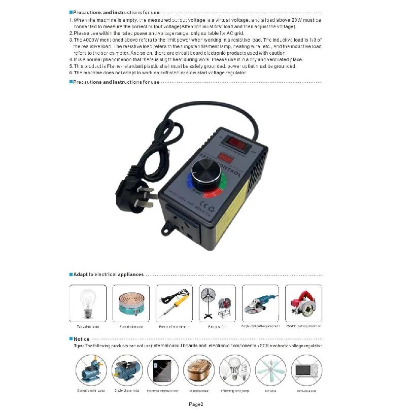 Electronic Voltage Regulator 110V or 220V AC Motor Speed Controller LED Temperature and Light Regulation US EUR UK AUS Plug