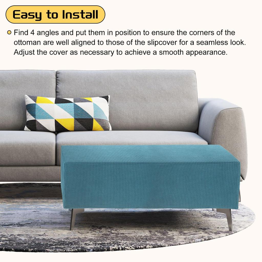 uxcell Square Jacquard Ottoman Slipcover with Elastic Stretch Footrest Stool Cover for Living Room Furniture Protector Medium Bottom, (Green, Size)