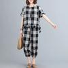 Women's 2 Piece Lounge Set Casual Plaid Plus Size Short Sleeve Top And Tracksuit Pants Set Summer Loose Outfit
