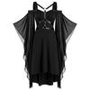 Women Plus Size Cool Solid Gothic  Lace Insert Butterfly Sleeve Dress