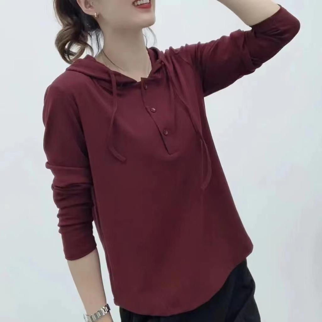 Осень Новая толстовка с капюшоном для женщин с длинными рукавами, базовая рубашка с капюшоном, повседневный свободный топ для мам, футболка большого размера для женщин