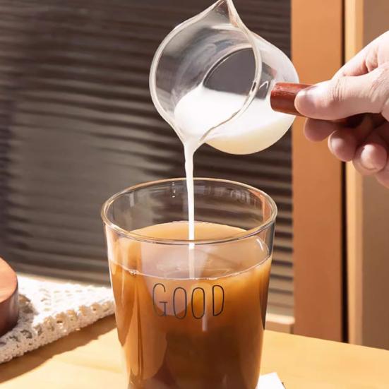Glass Measuring Cup with Wood Handle Espresso Milk Coffee Mug 100ml Double Scale Clear Coffee Brewing Supplies